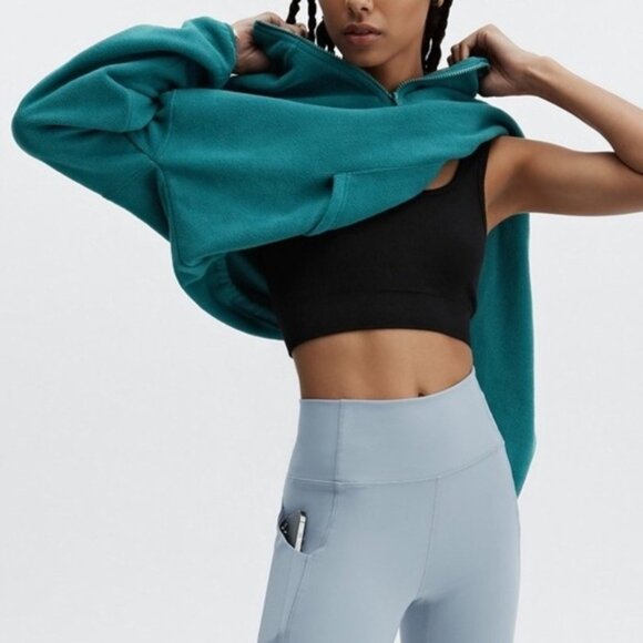 Fabletics XS Crop Sweaters Sweatshirts Cozy Winter Green Pocket Oversized Lounge - Picture 15 of 15
